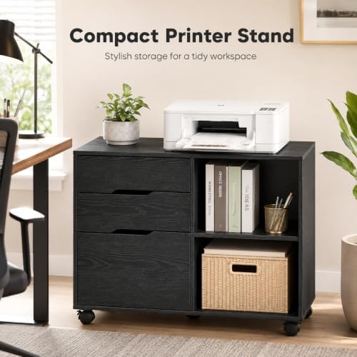 Simple Deluxe 3 Drawer Rolling File Cabinet, Wood Printer Stand with Adjustable Shelf for Home Office Study Organizatiom, Black - Image 4