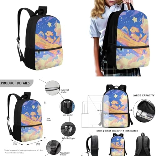Unisex School Backpack 4Pcs, Cartoon Travel Daypack & Pencil Case & Lunch Bags & Cup Sleeve Lightweight Portable for Kids Teen Star Dog Print - Image 3