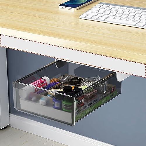 SVNNELP 2 Pack Upgrade Under Desk Drawer for Table with Lip,Office Attachable Plastic Desktop Accessories & Workspace Organizers,Hidden Under Table Desk Storage Organizer Pencil Tray Drawer Slide Out - Image 3