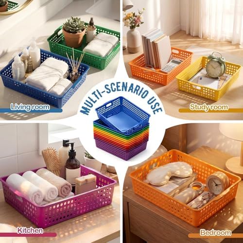 Geetery 6 Pack Classroom Storage Baskets with Handle,Rainbow Color - Image 5