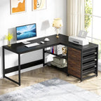 Tribesigns L Shaped Computer Desk with Storage Drawers, 59 inch Corner Desk with Shelves, Reversible L-Shaped Office Desk Study Writing Table Workstation for Home Office, Black by Tribesigns