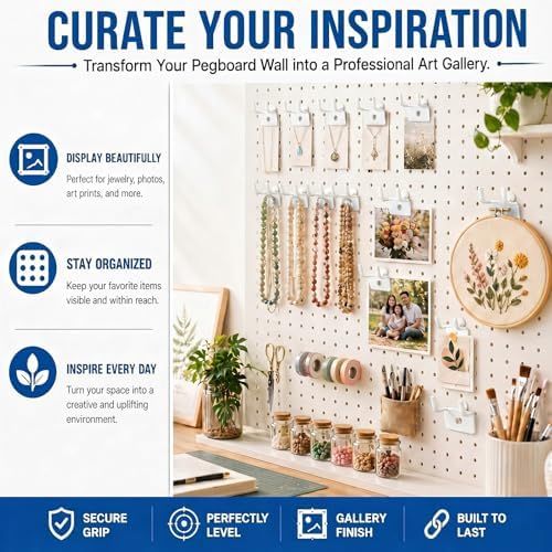 Tandefio 100 Pcs Pegboard Hooks, Picture Hangers for 1/8 & 1/4 in, White - Image 6