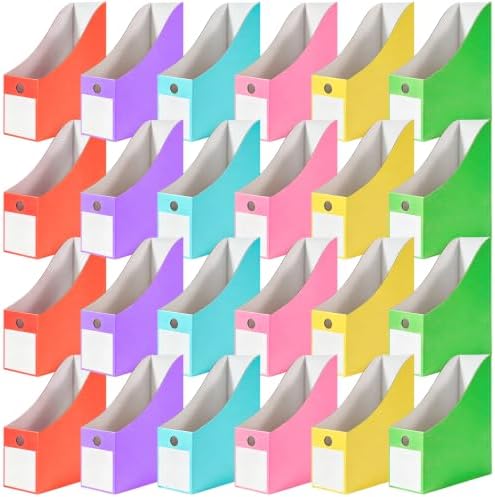 CZWZ 24 Pcs Pastel Magazine File Holders, Cardboard Magazine Organizer Bins with Labels, Foldable File Storage Boxes for Classroom Organization, Books, Documents, Folders, School Office Supplies by CZWZ