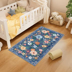 DUKINO 2x4 Entryway Rug, Floral Washable Kitchen Rugs Non Slip, Blue - Image 5