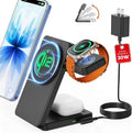 Magnetic Wireless Charging Station for Apple: Upgraded QI2 Certified 15W 3-in-1 Magsafe Wireless Charger Stand, Foldable Travel Fast Charger for iPhone 17 16 15 14 13 12 Series, Apple Watch, AirPods by ServeYouTheBest