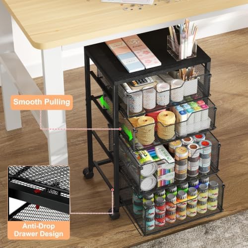 Sbanmao Rolling Storage Cart with Drawers, 4 Drawers Storage Cart, Black - Image 4