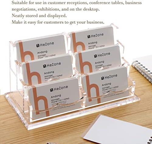 HeZone Business Cards Holder Display for Desk, Clear Acrylic Multiple 3 Tier 6 Slot Business Card Stand, Holds 300 Cards-1 Pack (6 Slots-H) - Image 6