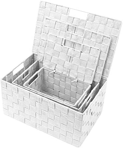 Sorbus Storage Basket with Lid, 3-Piece Woven Set for Shelves (White) - Image 3