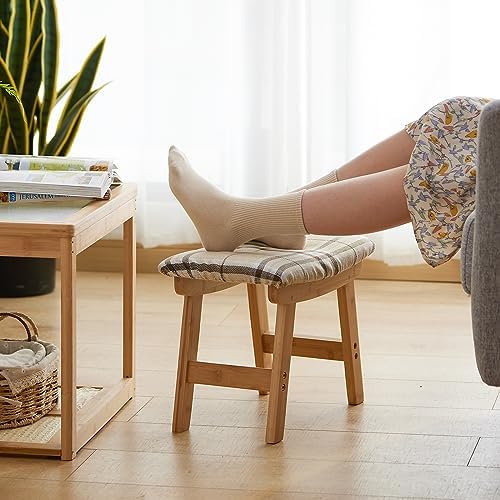 Foot Stool Ottoman Foot Rest Under Desk,Small Stool for Living Room, Bedroom and Kitchen (Natural Legs - Stripes Stool Surface) - Image 4