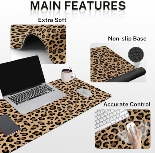 Arttown Keyboard Mouse Pad Set, 4 in 1 Desk Mat Set Leopard Cheetah - Image 3