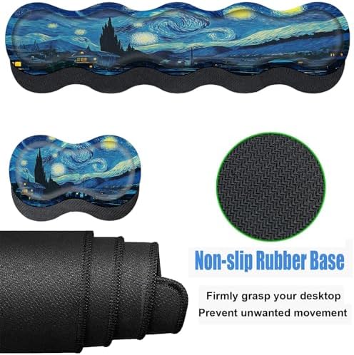 Keyboard Wrist Rest and Mouse Pad Set,31.5x11.8 Inches Desk Mat,Waterproof Non-Slip Ergonomic Wrist Support for Pain Relief,Extended Desk Protector for Office Home Gaming,Starry Night Sky Art - Image 4