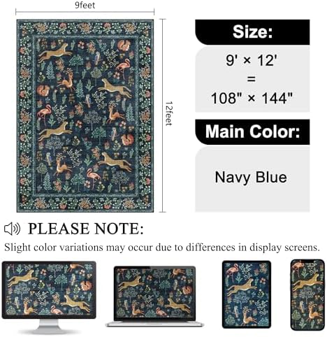 DUKINO 9x12 Area Rug for Living Room Washable Animal Rug Non Slip Navy Blue - Image 2
