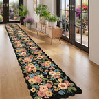 DUKINO 2x14 Hallway Runner Rug, Floral Washable Kitchen Rug, Black - Image 5