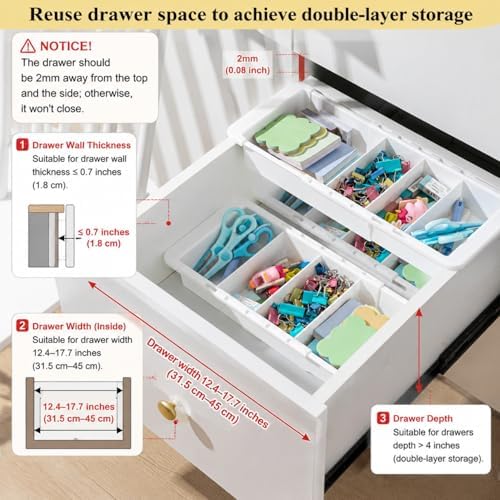 Expandable Deep Drawer Organizer Bins for Desk, White, 4 Pcs - Image 3