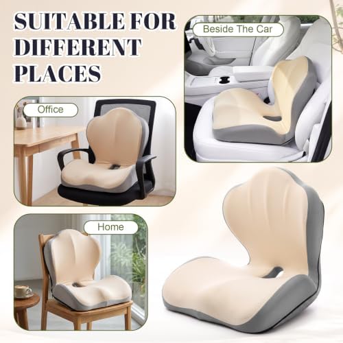 Chumia Ergonomic Seat Cushion Back Support for Office Chair Car, Beige Gray - Image 6