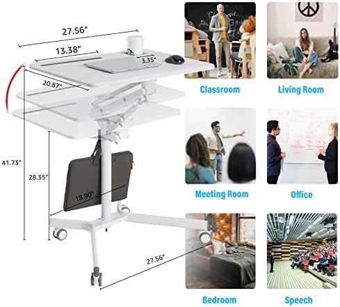 Mobile Rolling Desk, Small Standing Desk with Wheels,Portable Laptop Desk - Image 2