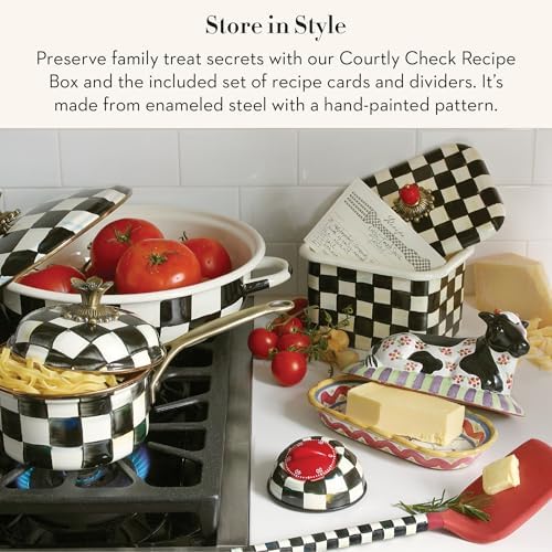 MACKENZIE-CHILDS Enamel Recipe Box, Black-and-White Courtly Check - Image 2