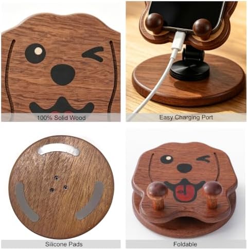 Gift for Dog Lovers – Wooden Dog Phone Stand – 360° Rotating Handmade Desk Decor – Solid Wood Desk Companion for Home Office (Golden Retriever) - Image 6