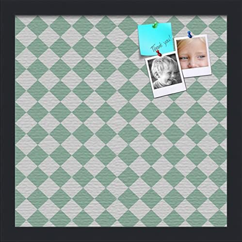 PinPix 14x14 inch Cork Bulletin Board. This Decorative Framed Pin Board Comes with Diamond Pattern in Green and White Design and Satin Black. Ideal for Home, Office Decor or School (PinPix-330) by PinPixBulletinBoards