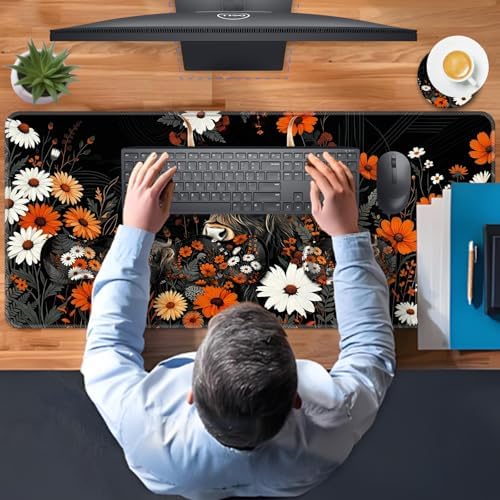 TGFEWYTJYJ Extended Gaming Mouse Pad,Memory Foam Ergonomic Keyboard Mouse Wrist Rest Support Set,Large Desk Mat with Stitched Edges,Non-Slip Base Mousepad Home Office,Highland Cow and Flower - Image 7