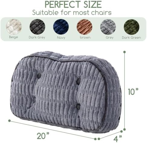 Lumbar Support Pillow for Recliner Chair/Accent Chair/Couch/Office Chair, Tufted Blended Corduroy Back Support Cushion for Elderly, Recliner Cushions for Back Rest, Pain Relief, Reading, Grey - Image 2