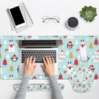 Britimes Keyboard Mouse Pad Set, 4 in 1 Desk Mat Set, Christmas Penguin - Image 4