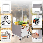 Foldable Utility Cart Collapsible Portable Crate Rolling Carts with Stair Climbing Wheels Tote Basket with Magnetic Lid Telescopic Cover Wear-Resistant 360°Rotate Wheel Noiseless for Shopping Office - Image 4