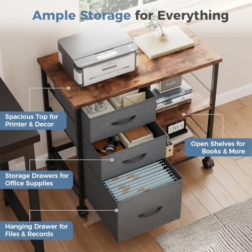 DUMOS 3 Drawer Mobile File Cabinet, Rolling Printer Stand with Storage - Image 4