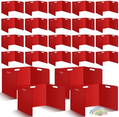 24Pack Desk Dividers for Students 14 × 17.5 × 14 Inch Plastic Durable and Waterproof Black Privacy Folders Shields Test Dividers with Classroom Privacy Boards for School Study Supplies (24PCS Red) by ZSMKJIAYE
