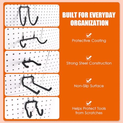 8PCS Garage Storage Hooks Set, Heavy Duty Steel Utility Hooks, Fits 1/4” & 1/8” Pegboards & Slatwall, Wall Organizer for Hoses, Power Tools, Ladders, Garden Tools & Extension Cords - Image 7