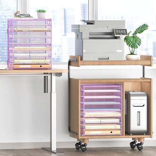 SUBEKYU 9 Tier Paper Letter Tray Desk Organizer with Handles - Purple Metal Mesh File Holder Paper Sorter Desk Organizer for Office Home School, Include 6 Pcs Adjustable Slid Tray, 6 Colors Available - Image 4