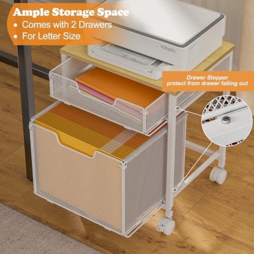 Tiaoheka Rolling File Cabinet Cart, Printer Stand with Storage Drawer, Mobile Filing Cabinet on Lockable Wheel, Hanging File Folder Organizer Beside Under Desk for Office Home, White (Patent Pending) - Image 4