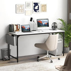 Tangkula 60” Large Computer Desk with Charging Station, Modern Simple Study Writing Desk with Storage Bag, Headphone Hook, Sturdy Metal Frame, Home Office Workstation - Image 4
