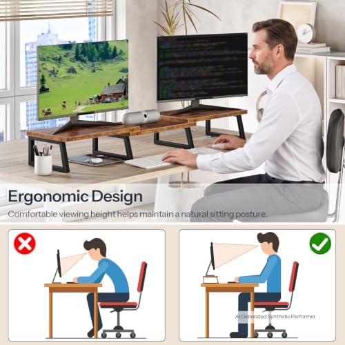 HOOBRO Dual Monitor Stand Riser, Computer Monitor Stand for PC,Rustic Brown - Image 5