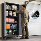 MIIIKO 75" Tall Metal Garage Storage Cabinet with Wheels,Steel Storage Cabinets with Lock,Heavy Duty Tool Cabinets with 2 Doors and 4 Shelves for Garage,Home Office,Shop,Warehouse（Black Gray） - Image 6