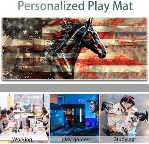 Large Gaming Mouse Pad + Keyboard Wrist Rest + Wrist Support + Coaster Set, Memory Foam Ergonomic for Easy Typing, XXL Extended Gaming Mouse Pad Table Pad - Flag Horse American - Image 7