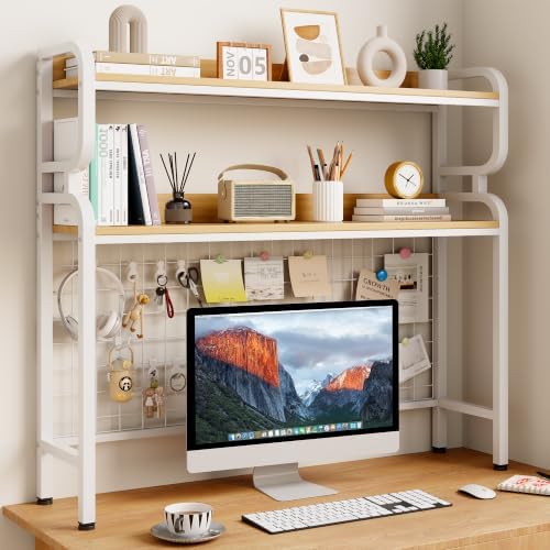 BYMECOST 38.6" Desktop Hutch Bookshelf,2-Tier Desk Shelf with Back Panel by BYMECOST
