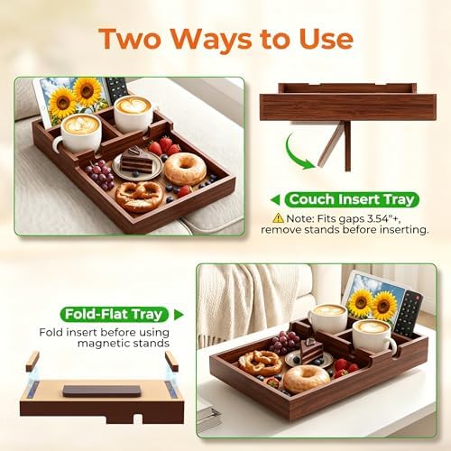 Bamboo Sofa Tray Insert with 2 Cup Holders for Sectionals - Image 3