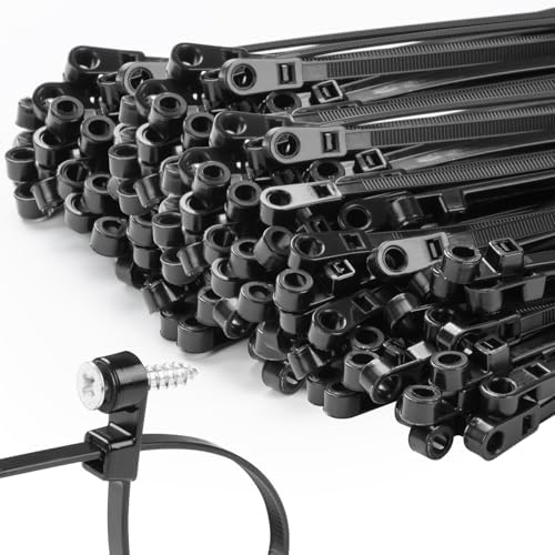 1000 PCS 14 inch Black Zip Ties with Screw Hole 70lbs Mountable head Cable Ties Straps Multipurpose Heavy Duty Nylon Cable Zip Ties with Screw Mounting Hole by MasiStranth