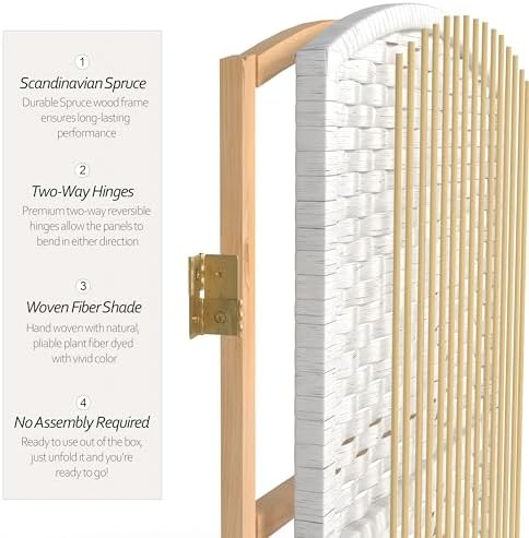 Red Lantern 2 ft. Short Fiber Weave Folding Screen - White - 8 Panels - Image 5