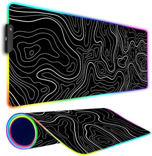 RGB Gaming Mouse Pad, Large Mouse pad with Led Light, Black Lines Non-Slip Rubber Base Big Mouse Mat for Gamer, 31.5 X 11.8 Inch by Armanza