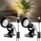 LED Clamp Spot Lights 2 Pack, 3000K Warm White Indoor Spotlights, Clip On Lights with 2.76" Wide Clamp, 270° Adjustable & Switch for Artwork, Plants, Shelves, Displays, Workshop, Desk by CREPOW
