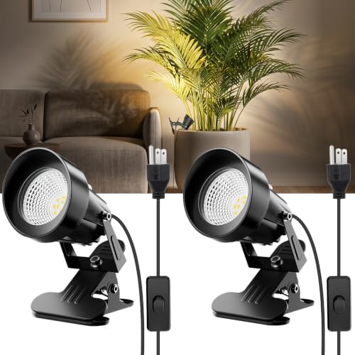 LED Clamp Spot Lights 2 Pack, 3000K Warm White Indoor Spotlights, Clip On Lights with 2.76" Wide Clamp, 270° Adjustable & Switch for Artwork, Plants, Shelves, Displays, Workshop, Desk by CREPOW