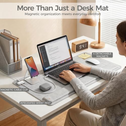 Magnetic Desk Mat System with Wrist Support 80×40cm, Premium Leather Desk Pad with Magnetic Accessories, Waterproof Non-Slip Desk Organizer for Office & Gaming - Image 3