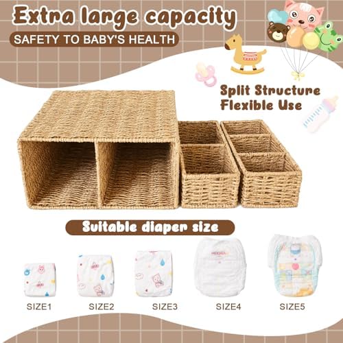 Large Wicker Diaper Caddy Changing Table Organizer, Khaki, Paper - Image 3