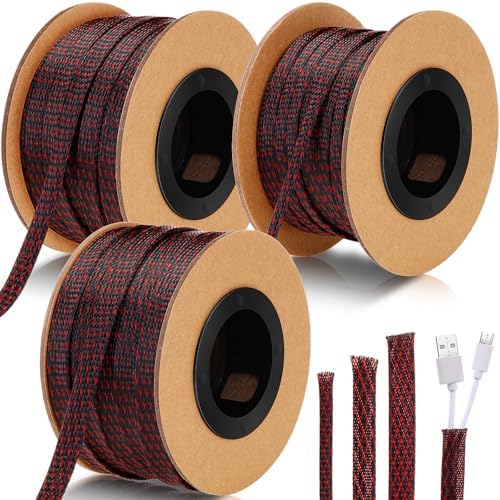 Pangda Braided Wire Loom 1/4, 1/2, 3/8'' X 300 Ft, Black-red by Pangda
