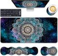 Keyboard Wrist Rest and Mouse Pad with Wrist Support Set Ergonomic Coaster,Memory Foam,Easy Typing Pain Relief,Large XL Desk Mat 31.5"x 11.8",Mandala in Galaxy by CICPLKSE