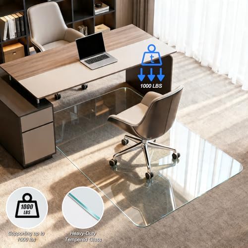 Kuyal Chair Mat for Carpet, Heavy Duty Tempered Glass Office Chair Mat - Image 3