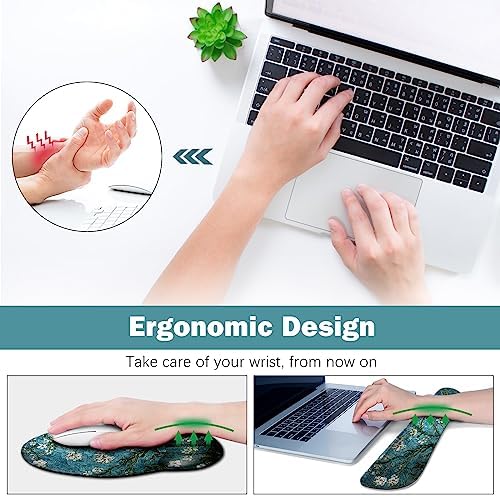 ARTSO Desk Mat, Large Gaming Mouse Pad Wrist Support Set, Ergonomic Keyboard Wrist Rest Desk Pad with Coaster Combo, Extended Mousepad with Non-Slip for Home Office, Blue Van Gogh Painting - Image 4