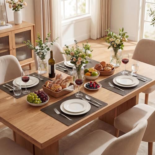 Artoid Mode Coffee Faux Leather Placemats Set of 8, 12x18 Inch Waterproof Wipeable Heat Resistant Vinyl Place Mats, Reversible Table Mats for Kitchen Dining Decor - Image 3